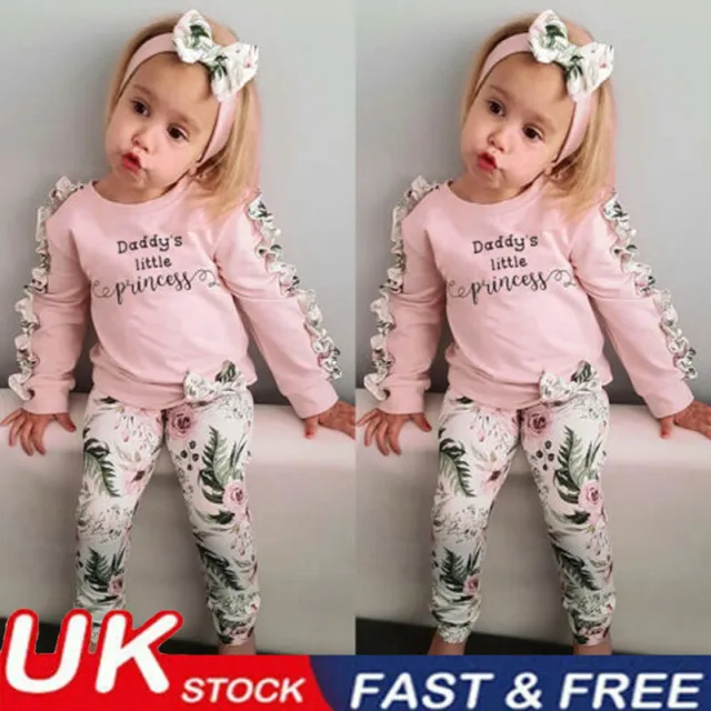 Newborn Toddler Baby Girls Floral Ruffle Outfits Tops Pants Tracksuit Clothes