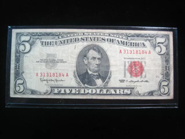 USA $5 1963 A31318184A # UNITED STATES Note Red Seal LINCOLN Bill Dollar Money