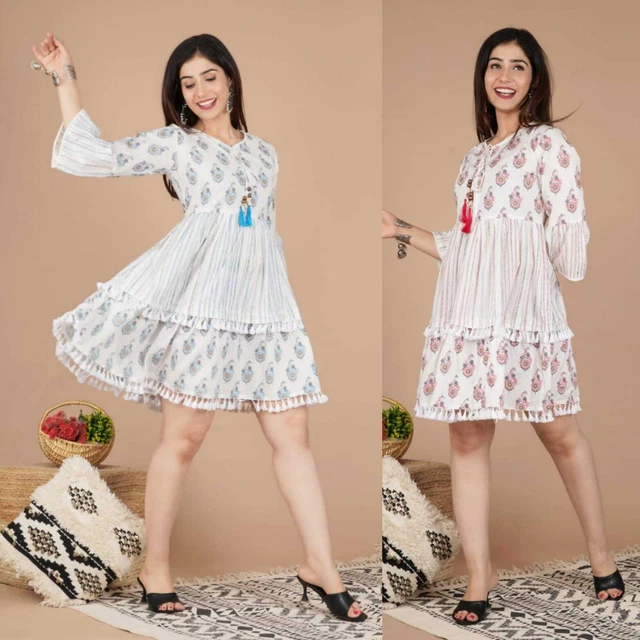 Maglia Donna Abito da Sera Corto Kurti Festa Tunica Messicano Midi 1 Pezzi