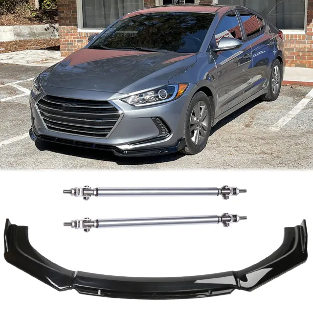 Glossy Front Bumper Lip Spoiler Splitter +Strut Rods For Hyundai Elantra SE GLS