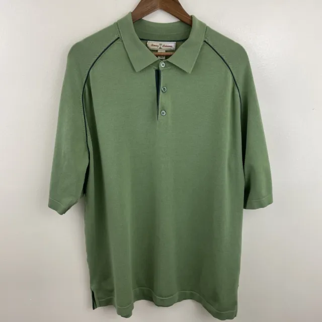 Tommy Bahama Polo Shirt Men's XL Green Knit Silk Nylon Blend Short Sleeve