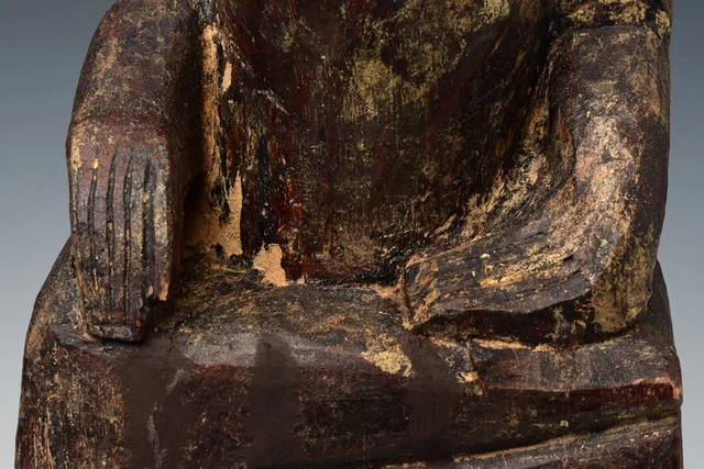 18th Century, Shan, Antique Tai Lue Burmese Wooden Seated Buddha 4