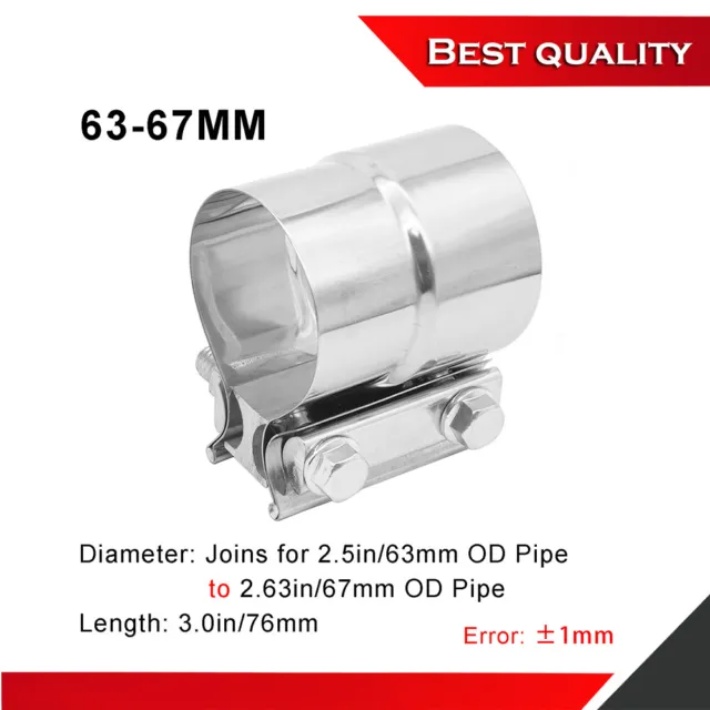 63mm/2.5"- 67mm/2.63" OD pipe Stainless Steel Butt Joint Exhaust Seal Band Clamp