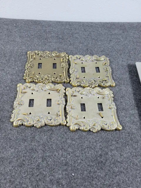 VTG AmerTac Old World Rose Metal Double Light Switch Plate Wall Cover Brass Lot4