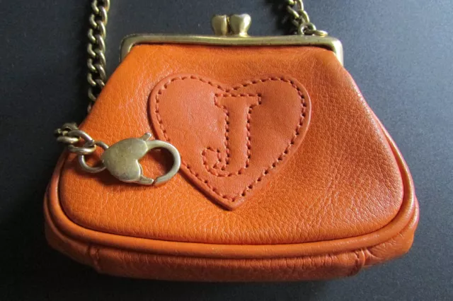 Juicy Couture Coin Bag Key Ring fob Purse Charm Orange Leather P&G Vintage