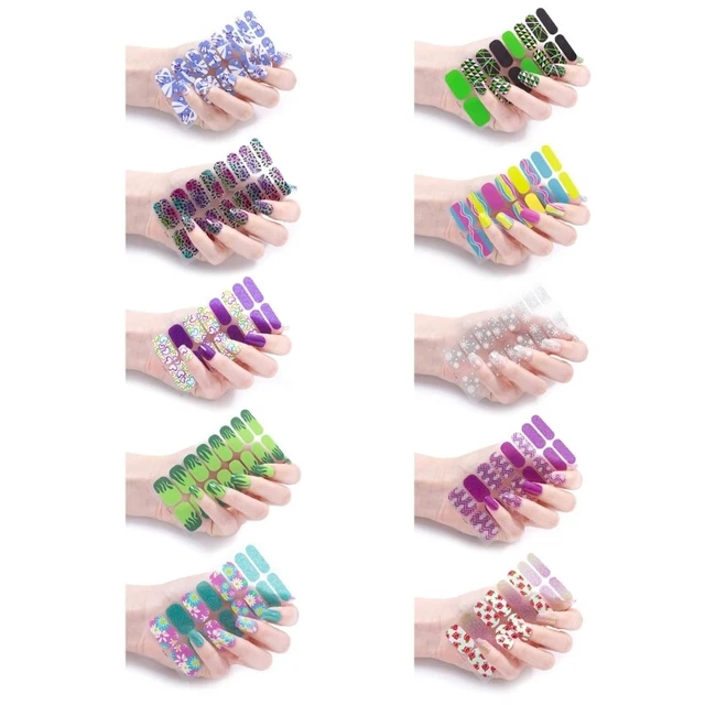 16 STRIPS SEMI Cured Gel Nail Stickers UV Lamp Required Gel Wraps Hot