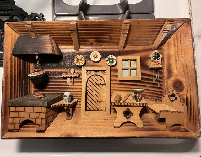 VINTAGE GERMAN 3D Diorama Wooden Shadow Box FOLK ART Wall HangingCabin