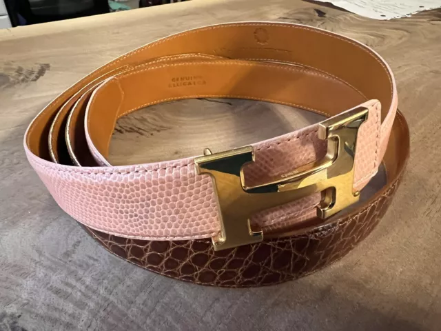Authentic Hermes Paris Belt Buckle Paired With Diane Firsten Lizard & Alligator