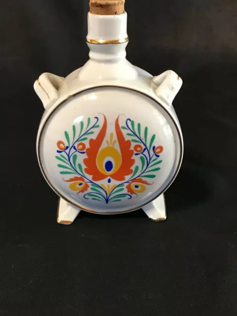 Kalocsa Hungarian motif handpainted Flask 3 3/4 by 5 1/2" with gold trim