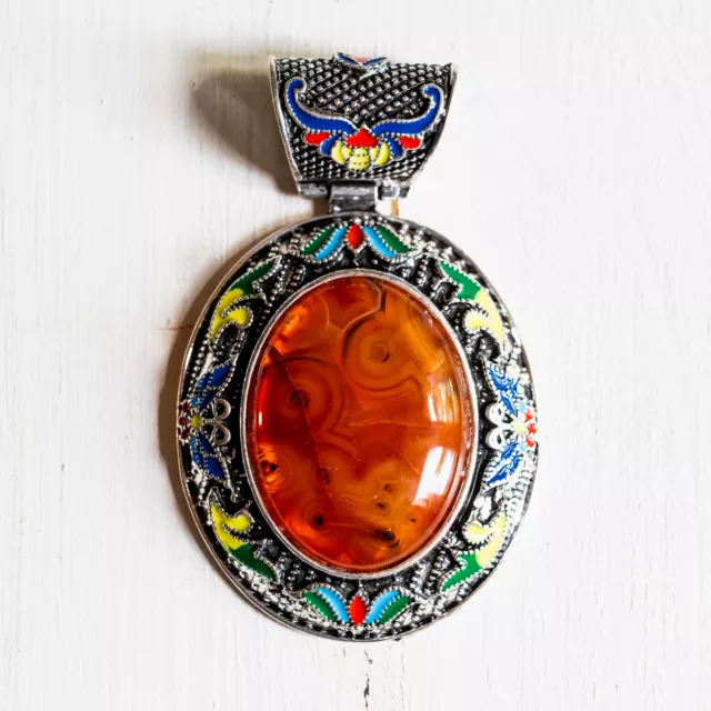 Gros pendentif Ovale AGATE ROUGE XL Pierre naturelle sur monture argentée