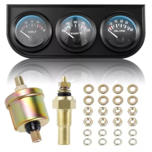 2'' Triple Gauge Set Universal Car Oil Pressure Voltage Meter Water 3in1 Temp+