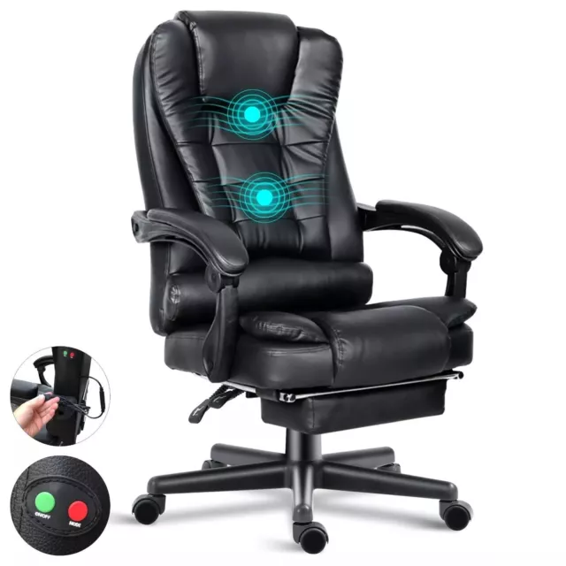 Office Chair Gaming Computer Desk Swivel Recliner Massage Chair Leather Footrest