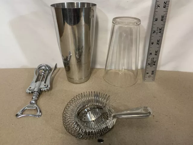 Anchor Hocking Fire King Vintage MCM Coctail Shaker Mixer Barwear Set