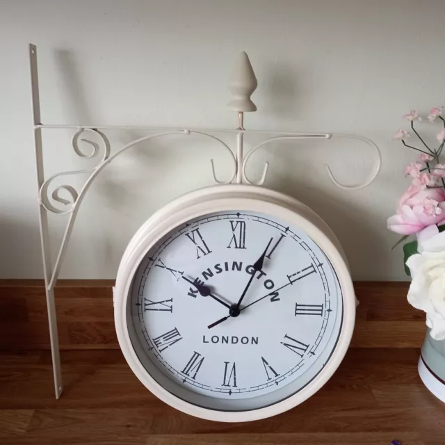 Retro Classic Double Sided Kensington London Wall Clock 10". Beige.