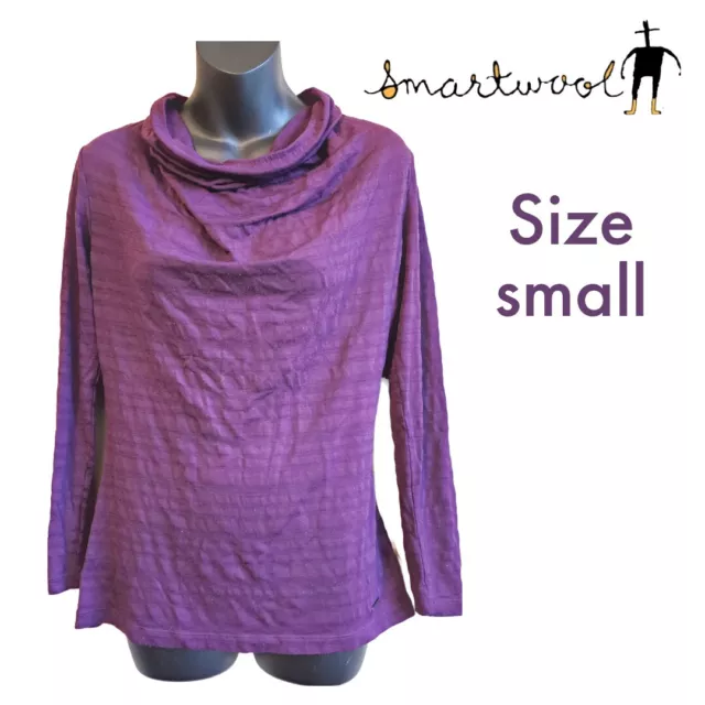 smartwool womens small Cowl Neck Shirt Striped Purple Wool Ski Cabin Cozy