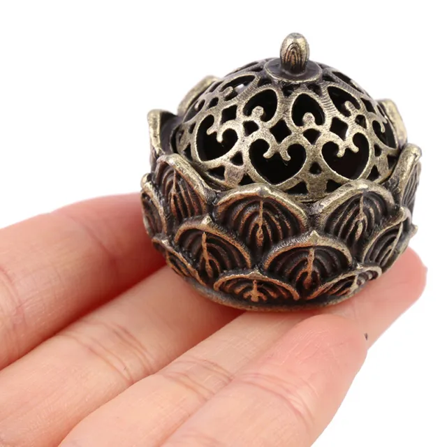 Lotus Flower Incense Burner Buddhism Buddha Holder Brass Mini Cen'XI DR