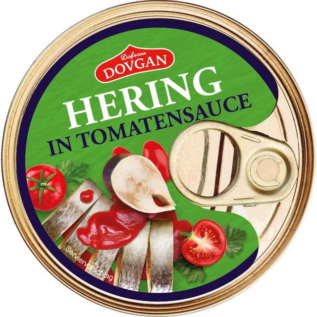 9,84Eur/kg) 8x DOVGAN Atlantischer Hering in Tomatensauce 8x 240g
