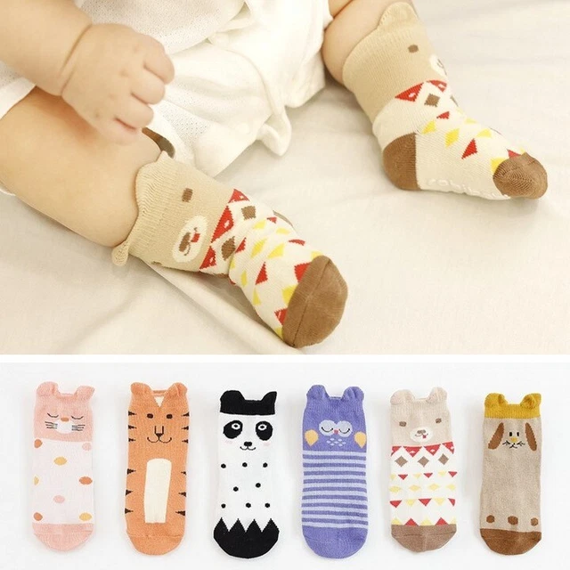 3 Pairs Baby Girls Boys Novelty Toddler Kids Anti-slip Cotton Soft Socks New