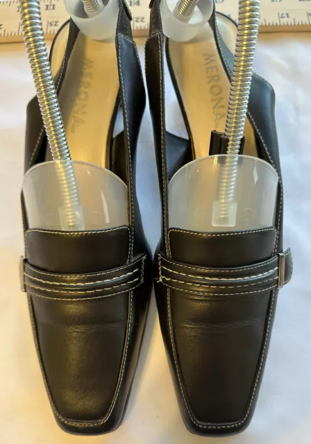 Merona Leather Upper Black Size 9 M Women's Shoes 2.5 Heel Adjustable Sling back