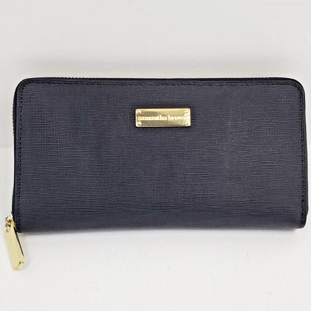 NWOT Samantha Brown Saffiano Leather RFID Blocking Travel Zip Wallet Black