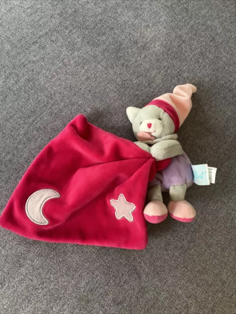O/ Doudou Babynat Chat Mouchoir Lune Étoile Luminescent BN0137 Rose Gris Violet