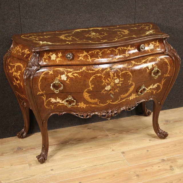 Comoda de madera tallada 3 cajones estilo antiguo mueble tocador cajonera 900