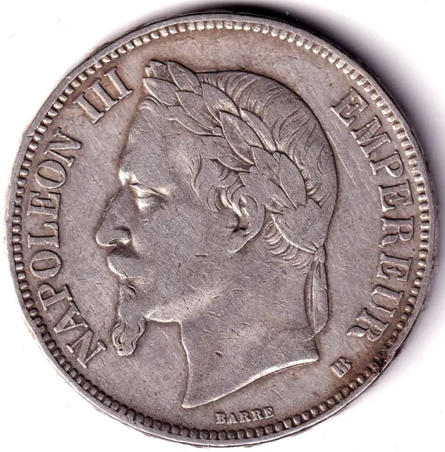 AV-VD Frankreich 1869 BB Strasbourg 5 Francs Napoleon III. Silber BN3