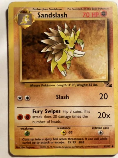 Pokemon Karte Sandslash 41/62 1. Auflage Vintage Fossil Set Original 1999 WOTC