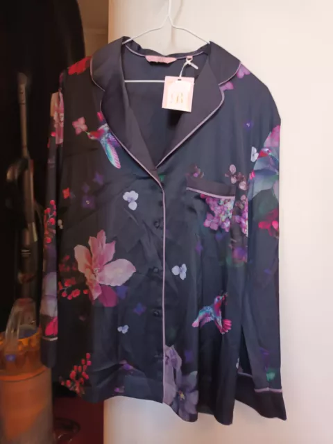 Ted Baker Navy Floral Hummingbird Satin Pyjama Top only in Size 8 - NWT