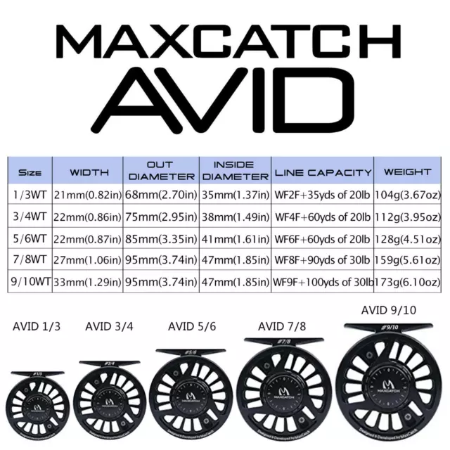 Maxcatch 1/3 3/4 5/6 7/8 9/10WT CNC Machined Aluminum Fly Fishing Reel AVID Reel 2