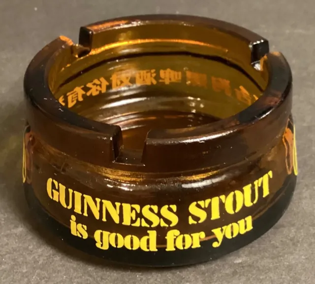 VINTAGE GUINNESS STOUT Brown Amber Glass Ashtray J9 540 Yellow ...