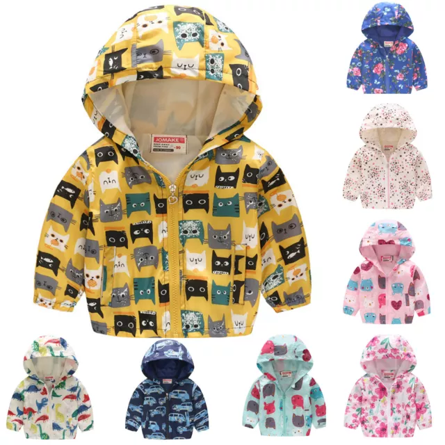 Toddler Kid Baby Boys Grils Long Sleeve Cartoon Hooded Coat Tops Outdoor Outfits