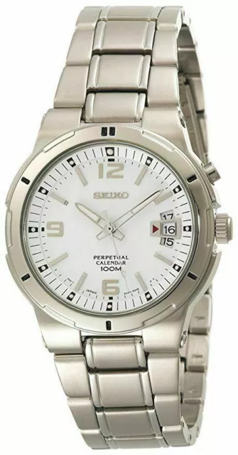 Seiko Snq075 Perpetual Calendar Date White Dial Stainless Steel Men's Watch