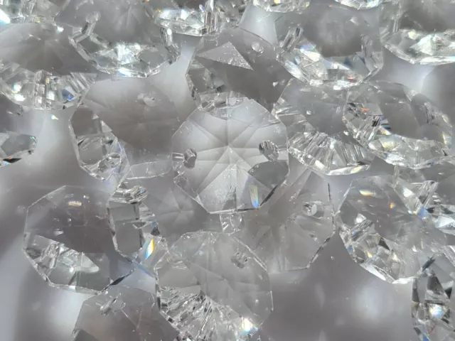 100 x Clear 14mm Octagon crystal suncatcher beads 2hole chandelier supplies