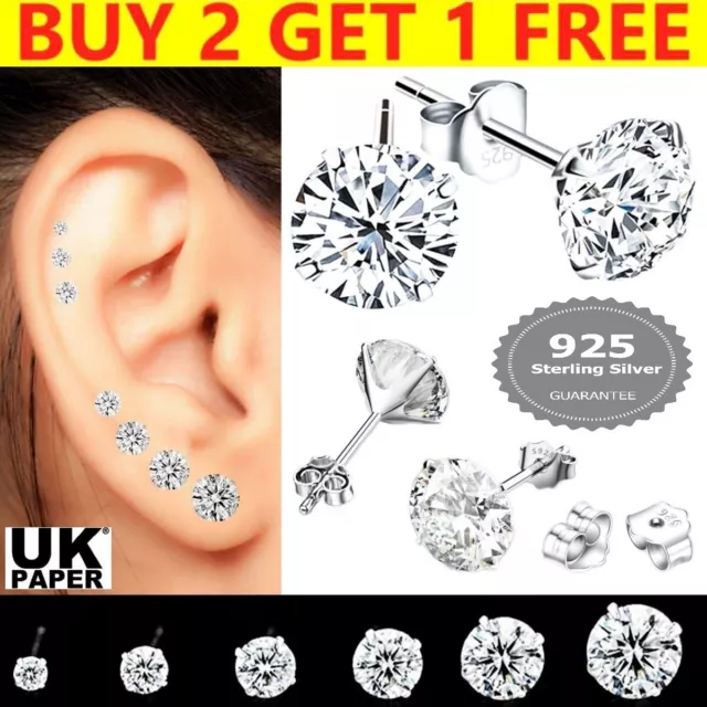 18 Pairs Stainless Steel Cubic Zirconia Stud Earring Set, 6 Sizes Round Clear Earring Studs Set for Women and Men 3-8mm,one-size