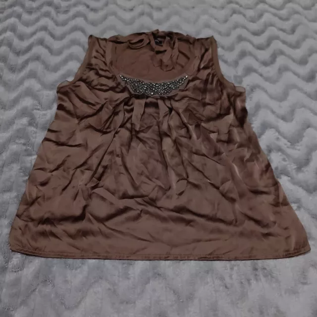 Jones New York Womens Size 1X Brown Sleeveless Embellished Blouse Top