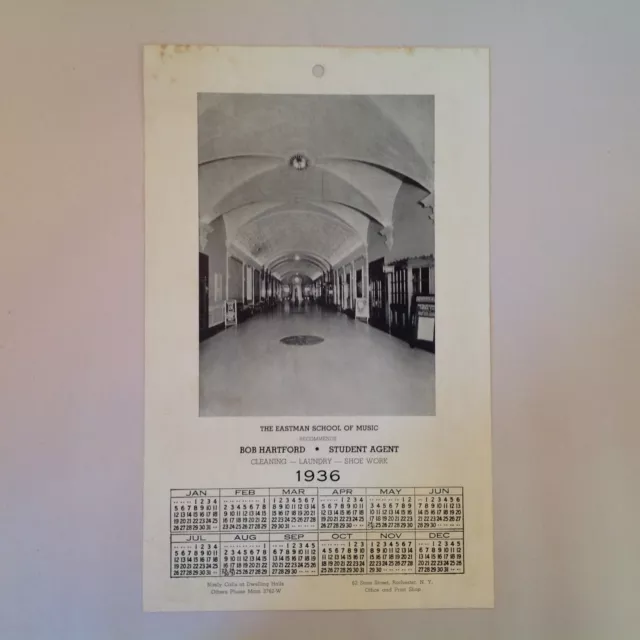 VINTAGE 1936 EASTMAN School of Music Bob Hartford Student Agent