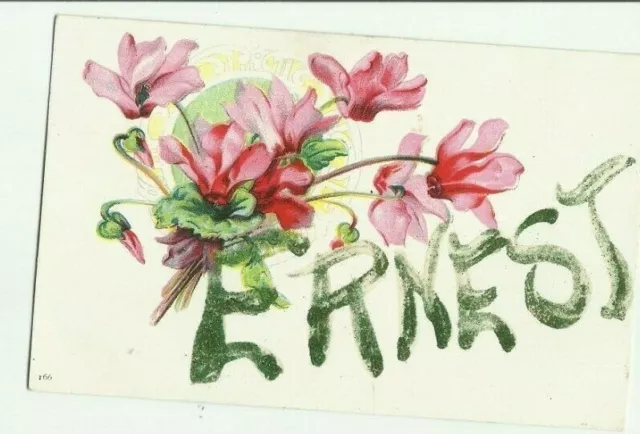 Early 1900s postcard, name ERNEST on front, pink flowers,Cripple Creek CO