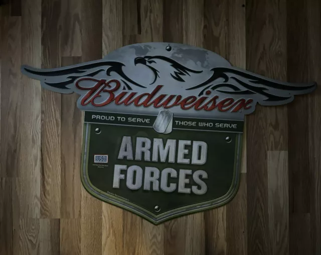 Budweiser Eagle ARMED FORCES "Proud to Serve" Metal Military Beer Sign 36" x 22"