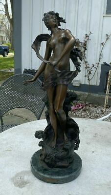 Vintage Victorian Art Nouveau Cast Bronze Nude Maiden 23” Figural Statue Moreau