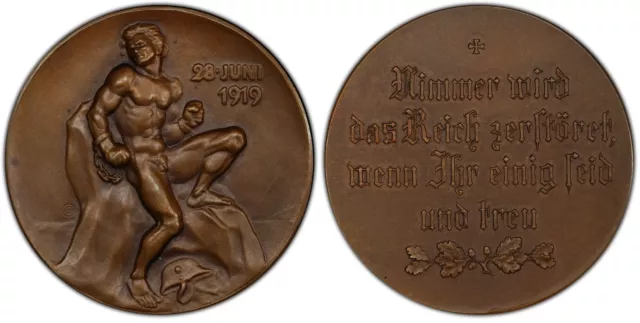 Germany Weimar 1919 Brass Medal 50mm The Versailles Treaty PCGS SP65 Zetzm. 6045