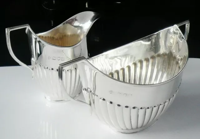 Immaculate Sterling Silver Sugar & Cream, Semi Fluted Design, London 1904