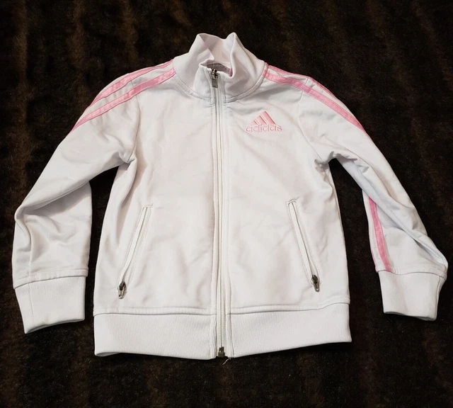Adidas Girls Youth Size 4 White Purple Long Sleeve Full Zip Warm Up Track Jacket