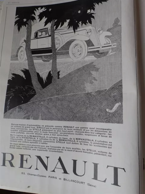 Renault Stella Automotive Advertising Paper ILLUSTRATION CHRISTMAS 1929 Col