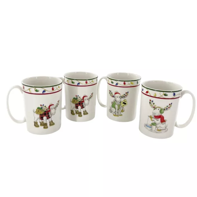 LENOX Merry Marcel Moose Set of 4 Mugs Rare Christmas Coffee Tea Cocoa Cup