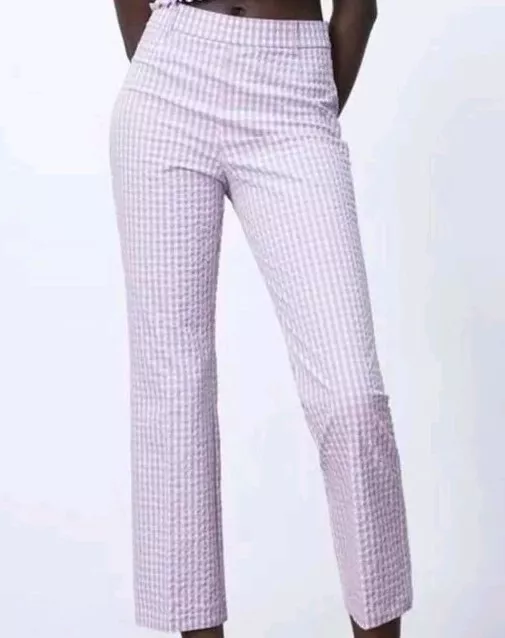 Lauren Ralph Straight Size 10 Spring Purple Ankle Pants Gingham Check 30x28