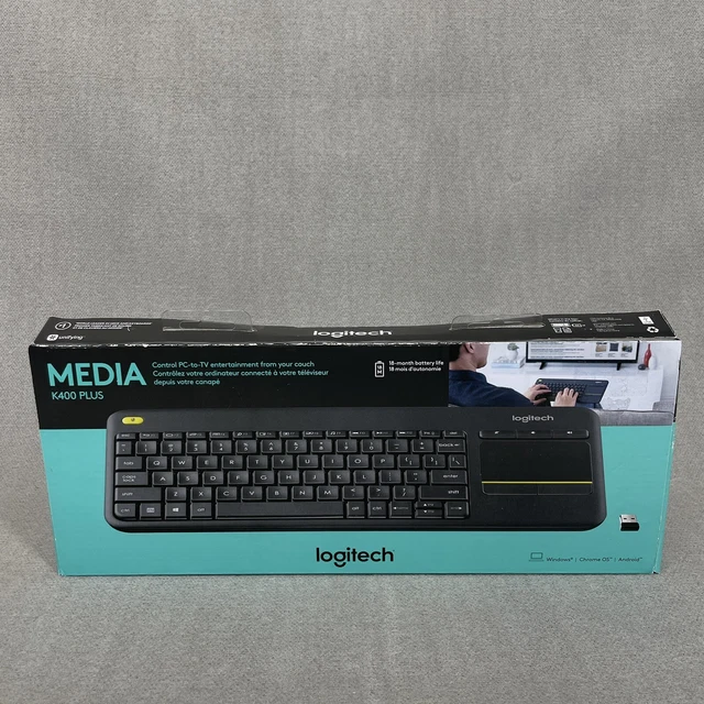 LOGITECH MEDIA K400 Plus keyboard Wireless Original Box Includes Dongle