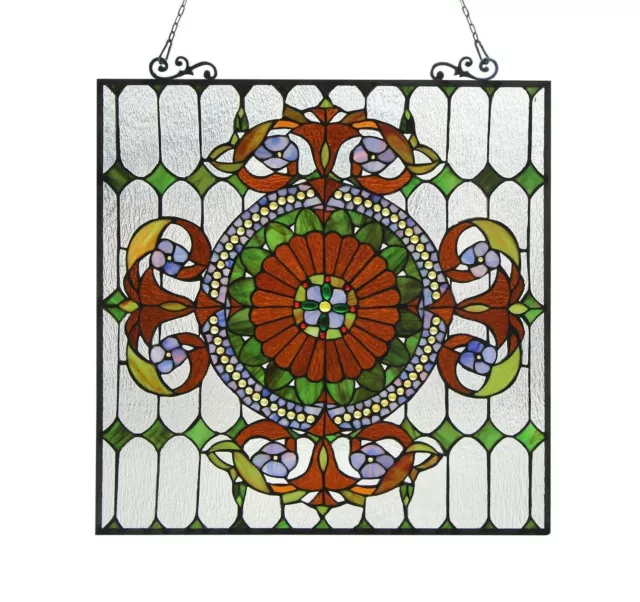 25"x25" Handcrafted Floral Ops Tiffany Style Stained Glass Window Panel