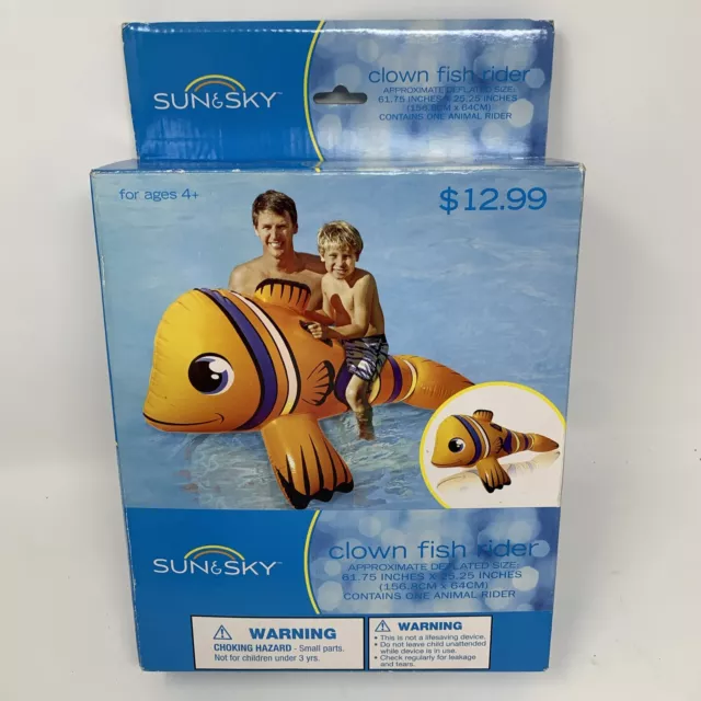 Sun & SKY Pool Inflatable Giant Clown Fish Rider 61"x 25" Ages 4+ NEW