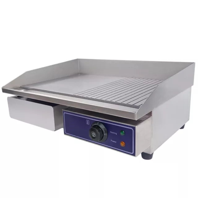 56cm Commercial Electric Griddle Countertop Kitchen Hotplate Stainless Steel 3KW